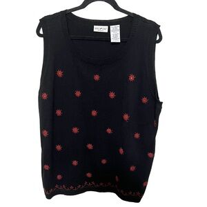 Vintage White Stag 22/24W Black Embroidered Knit Vest Red Women